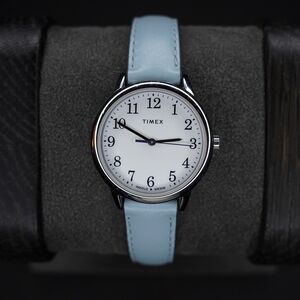 Timex TW2R62900, Women's Easy Reader, Blue Leather Watch, White Dial, Indiglo